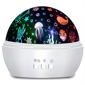 Moredig Veilleuse Bebe, Veilleuse Enfant,Veilleuse Etoile Projection Rotation Lampe Etoile Projecteur Led Enfant et 8 Couleurs Lampe Projection Bébé pour Cadeau Enfants, Cadeau Fille - Blanc