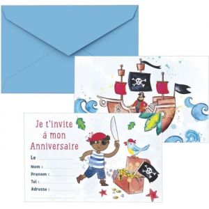 Ptit Clown Lot de 8 cartons d'invitation anniversaire Pirates