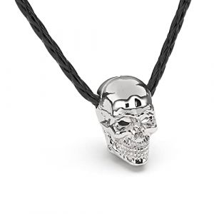 SERASAR Collier en Cuir pour Homme Avec Pendentif Skull en Argent Cadeau Parfait Avec Bo&icirc;te &agrave; Bijoux Mod&egrave;le N017-50
