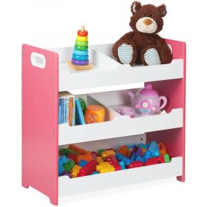 Relaxdays Rangement jouets enfant, 5 compartiments, meuble étagères avec poignées, HxLxP: 60x60x30 cm, mdf, blanc-rose