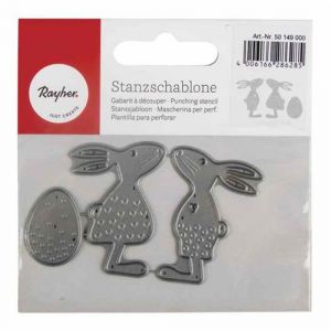 Rayher Pochoirs en acier motifs LAPINS, 1 assortiment, pour toutes presses de poin&ccedil;onnage, arts cr&eacute;atifs, scrapbooking, printemps, &eacute;t&eacute;, p&acirc;que-50149000