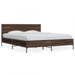 VidaXL Cadre de lit ch&ecirc;ne marron 150x200 cm bois d'ing&eacute;nierie et m&eacute;tal, lit, meuble de chambre &agrave; coucher, sommier, lit double, lit d&rsquo;invit&eacute;