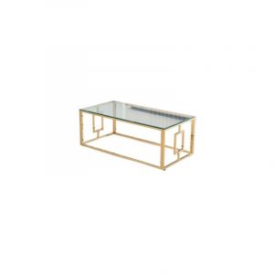 Homy France - Table basse plateau en verre transparent pieds gold 120 cm - sophie