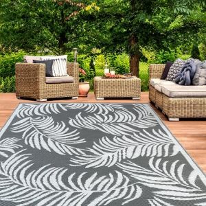 Image de Tapis ext&eacute;rieur COCO tropical gris et blanc 270 x 470 CM