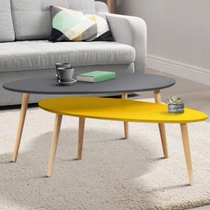 Idmarket ID MARKET - Lot de 2 tables basses gigognes GIGI laquées gris jaune scandinave