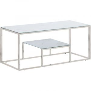 VidaXL Table basse argent&eacute; acier inoxydable et verre tremp&eacute;