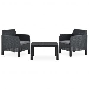 VidaXL Salon de jardin 3 pcs avec coussins PP Anthracite