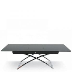 Calligaris Table basse relevable extensible italienne MAGIC J Glass en verre noir et piétement en acier chromé noir Metal Inside75