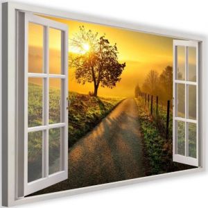 Image sur toile, Fenêtre - coucher de soleil sur la route - 60x40