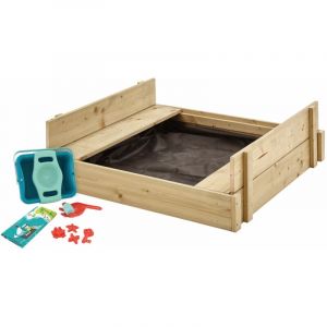 TP Toys Bac à sable bois fsc avec bancs intégrés et kit de jeux explorateur