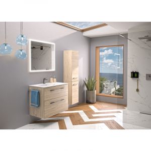 Geberit Set Lavabo et Meuble Selva avec 2 Tiroirs - Gamme Modulable - Éclairage led du Tiroir Supérieur - Prise de Courant - Porte-Serviettes