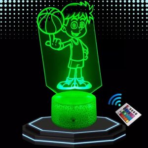 Lampe de Chevet 3D LED Basketteur Enfant Basket-ball, Veilleuse Changement de Couleurs, Lampe Tactile Cadeau No&euml;l Anniversaire