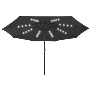 VidaXL Parasol d'extérieur avec LED et mât en métal 400 cm Noir