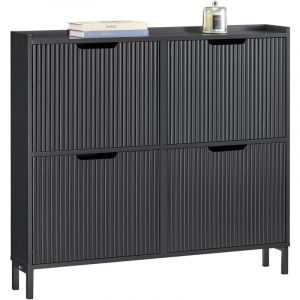 Sobuy FSR177-L-SCH Meuble &agrave; Chaussures Armoire &agrave; Chaussures Meuble Rangement Chaussures 4 Portes abattantes, Meuble d'Entr&eacute;e Coffre Rangement pour