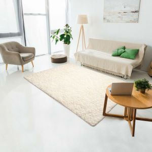 Unamourdetapis Tapis shaggy poils long 120x170 cm Rectangulaire SG SUPERDOUX Ecru Salon Tissé à la main adapté au chauffage par le sol