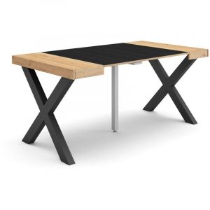 Skraut Home - Table console extensible, Console meuble, 160, Pour 8 personnes, Pieds bois massif, Style moderne, Chêne et noir