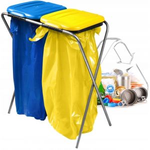Porte-Sac Poubelle pour Interieur et Exterieur, Support Pratique pour Les Sacs de Recyclage d'une Capacité de 120L (Double: Jaune et Bleu) - Kadax