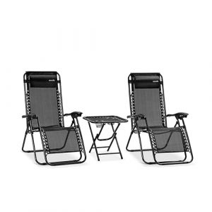Serenelife Set de 2 Chaises Longues - Chaises Pliantes pour Ext&eacute;rieur avec Table Lat&eacute;rale, Porte-Gobelets, Oreillers Amovibles - Patio, Jardin, Plage - Noir