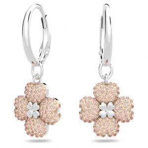 Swarovski Anneaux d'oreilles Latisha, boucles d'oreilles forme fleur, métal plaqué rhodium, blanc et rose