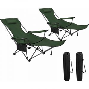 Woltu - Lot de 2 Chaises de Camping Pliante.Chaise Longue avec Repose-Pied et Appui-tête Amovible. Fauteuil de Pêche Chaise de Plage. Sac de