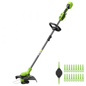 Greenworks 24V Coupe-Gazon avec Batterie & Coupe-Bordures avec Roue pour Jardins de Taille Moyenne, 33cm de Largeur de Coupe, INCL. Bobine de Fil de 2mm & 20 Lames en Plastique