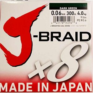 Daiwa J-Braid 8 Braid 0.06mm, 4,0kg/9,0lbs 300m vert foncé, ligne de pêche tressée ronde