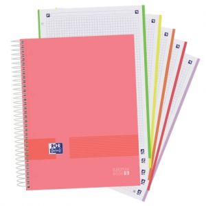 Oxford Carnet microperforé A4+, Europeanbook5 & You, couverture extra fine, 5 bandes de couleur, quadrillage 5 x 5, 120 feuilles, 90 g, couleurs assorties