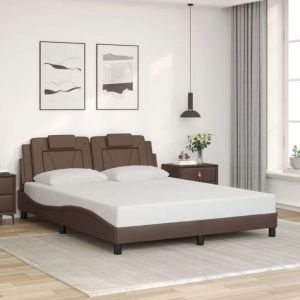 VidaXL Cadre de Lit avec Tête de Lit, Lit Rembourré avec Coussin, Lit Double, Lit Adulte Chambre, Moderne, Marron 160x200 cm Similicuir