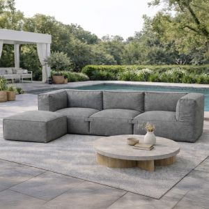 Concept-Usine Praiano salon de jardin modulable 4 places gris en tissu d&eacute;perlant