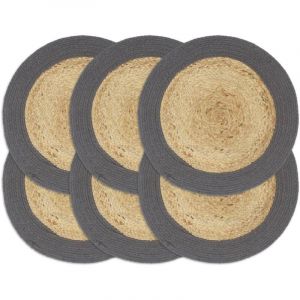 VidaXL Napperons 6 pcs Naturel et anthracite 38 cm Jute et coton