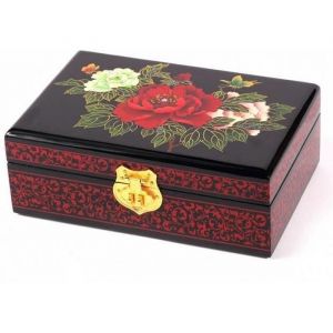 Lachineuse - Boite &agrave; Bijoux Fleurs 3 Pivoines - Boite de Rangement en Bois Laqu&eacute; - Coffret &agrave; Bijoux & Secrets Floral - D&eacute;coration Chinoise - Coffret Cadeau Femme - D&eacute;co Asie - Id&eacute;e Cadeau Asiatique