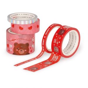 Legami Set de 5 Rubans Adh&eacute;sifs en Papier, Tape by Tape, Th&eacute;me Teddy Bear, Color&eacute;s, pour Coller, D&eacute;corer et Personnaliser, 3 Tailles Diff&eacute;rentes, Longueur de 5 M&egrave;tres Chacune