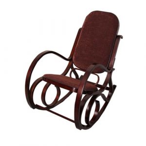 Rocking chair, fauteuil à bascule M41, imitation noyer, tissu marron