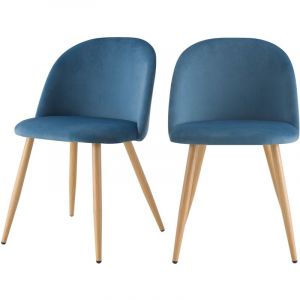 Image de Rendez Vous Déco Chaise Cozy en velours bleu (lot de 2)