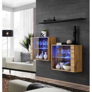 Lot de 2 Vitrines Murales & &Eacute;tag&egrave;re " SBIII" 130cm Naturel & Noir
