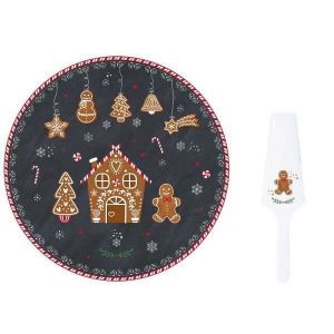 Easy life Coffret plat à tarte avec pelle Gingerbread porcelaine Ø32 cm Noir