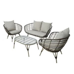 Salon De Jardin En Résine Tressée Brun Evora Avec Table B e 4 Places Neuf