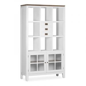 Bibliothèque 3 Tiroirs Bois Bronze Blanc 110x40x190cm - Bois-Bronze - Blanc