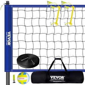 VEVOR Filet de Volley-Ball Portable d'Extérieur, Poteaux en Acier à Hauteur Réglable, Ensemble de Volley-Ball Professionnel avec Ballon de Volley en PVC, Pompe et Sac, pour Jardin, Plage, Pelouse