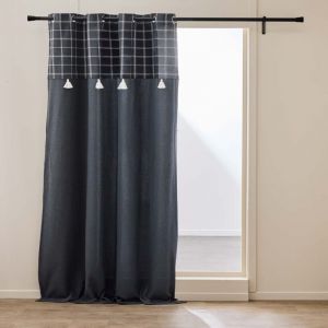 Douceur D'intérieur - Rideau à Œillets 140 x 240 cm – Coton/Polyester avec Top Tissé et Pompons everest Anthracite
