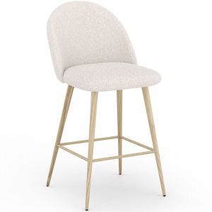 Privatefloor Tabouret En Bouclette Fausse Fourrure Tapissée - Boucles Blanches - Design scandinave - 66cm - Evelyne Blanc