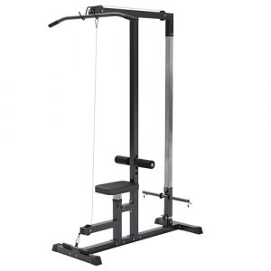 Gorilla Sports Station de Traction - avec Câble, Barre de Triceps, Réglable, Support pour Disques, Max 280kg - Station à Poulie, pour Musculation, Haut du Corps, Entraînement à Domicile