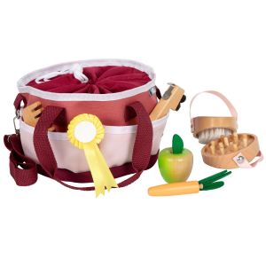 Legler Set de Soins pour Chevaux avec Sac Rouge, ustensiles en Bois adaptés aux Enfants, Accessoires pour Jouer au Cheval, Enfants à partir de 3 Ans, 12705
