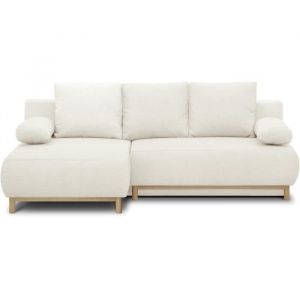 Mika Canap&eacute; d'angle gauche convertible &eacute;cru tissu bouclettes