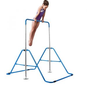 Costway Barre De Gymnastique Extensible Pour Enfants Avec Structure Triangulaire, Réglable En Hauteur 90-137 Cm, Bleu