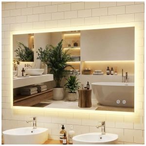 COSTWAY Miroir LED Salle de Bain 120 x 70 cm avec 3 Couleurs de Lumi&egrave;re, Fonction M&eacute;moire, Fonction Antibu&eacute;e, pour Chambre Entr&eacute;e