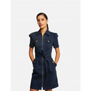 Morgan Robe droite zippée ceinturée en jean Bleu - Couleur Bleu - Taille XXS