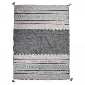 Tapis d'entrée, kilim tissé main en coton, motif ethnique, gris 80x150