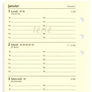 Filofax Lot Recharge 2023 Horizontale Personal Crème Français 1 semaine sur 2 pages + Index Adhésif Blumie