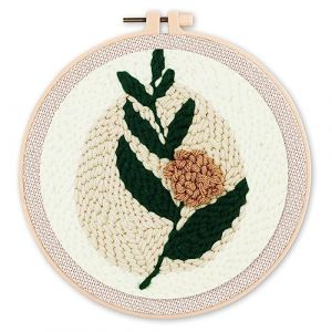 Figured'Art Punch Needle Kit Complet pour Adultes et Enfants - Branche Fleurie - Parfait pour Débutant. Set prêt à broder taille 20x20cm avec cadre circulaire